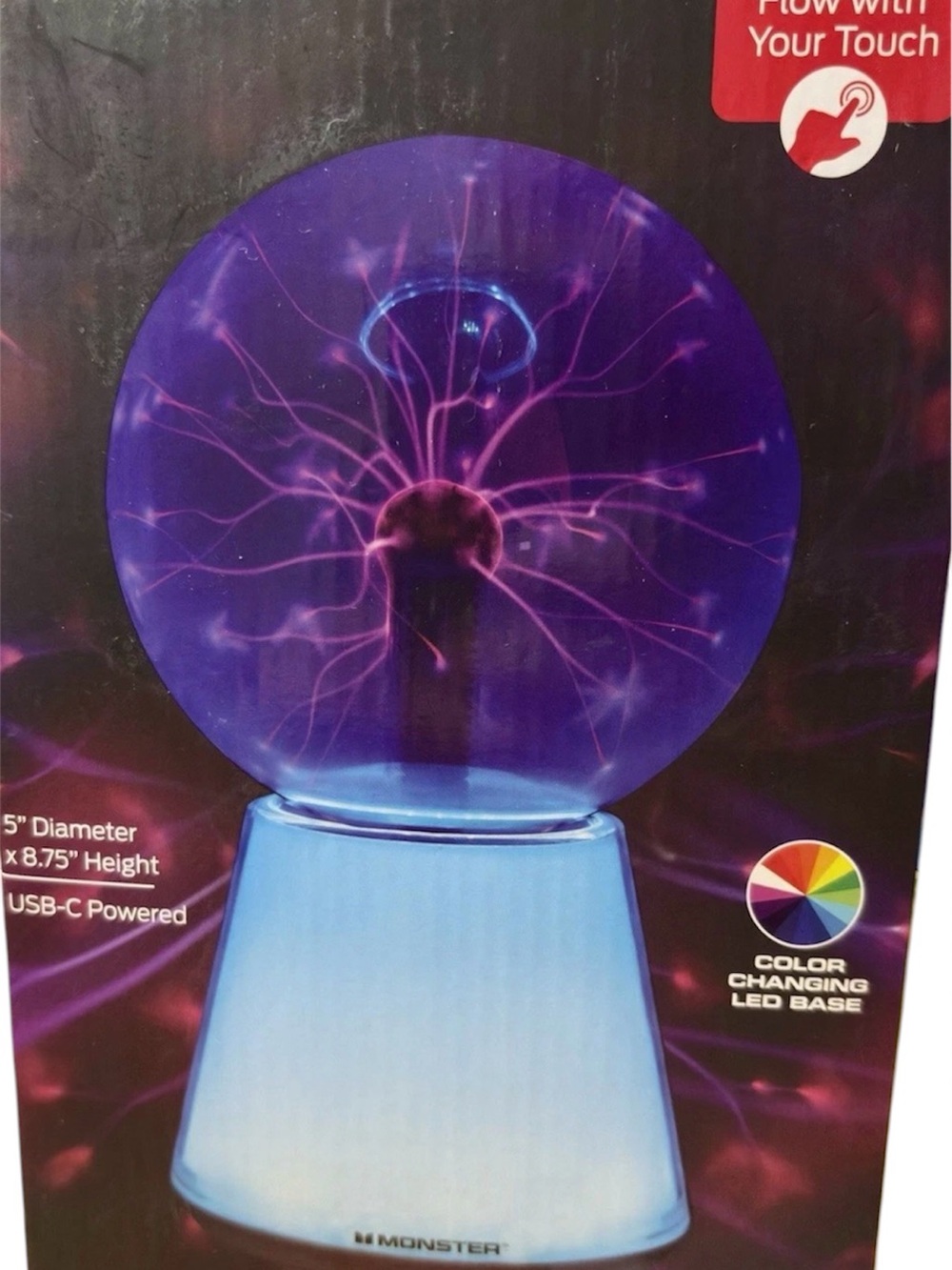 Monster: Plasma Sphere With Touch-Controlled Color-Changing Base, NEW! - Picture 5 of 6
